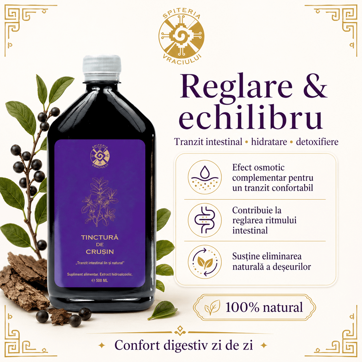 Tinctură de Crușin – Tranzit Intestinal Lin și Natural | Laxativ Blând 500ml