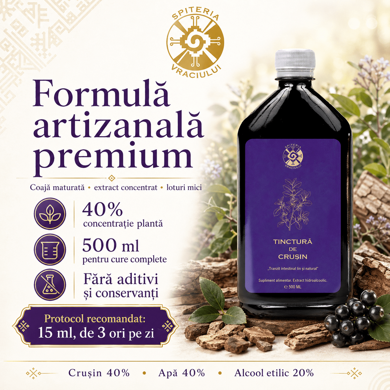 Tinctură de Crușin – Tranzit Intestinal Lin și Natural | Laxativ Blând 500ml