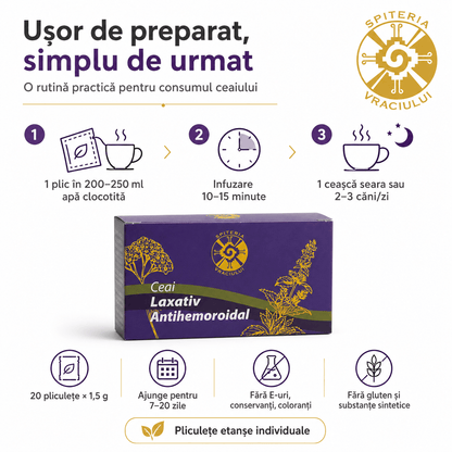 Ceai Natural Laxativ și Antihemoroidal – Tranzit Intestinal Sănătos